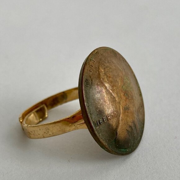 Vintage Penny Ring Rounded Gold Adjustable Estate Find 1945 - Picture 1 of 4